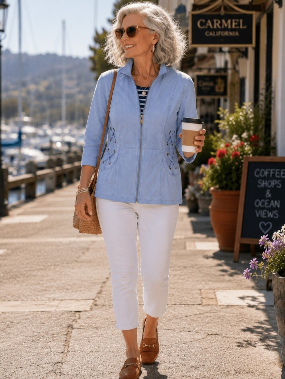 Chico's Zenergy Light Blue Zip Front Jacket Lace-Up Detail Size 12